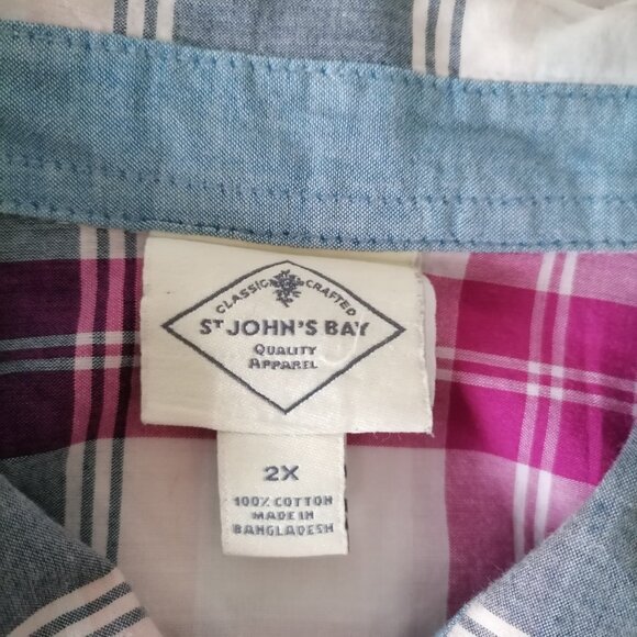 Y2K St. John's Bay Womens Multicolor Checked Print Modern Button Up Shirt Sz 2X - Picture 5 of 7
